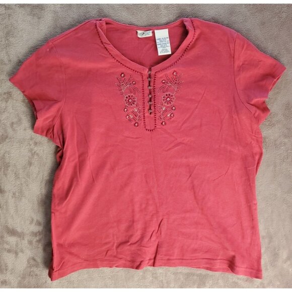 White Stag Claret Short Sleeve Top 100% Cotton Embroidered Women XL Shrunk Distr - Picture 10 of 11